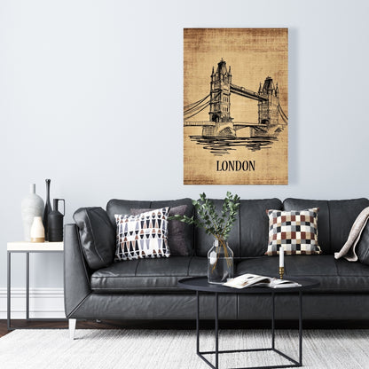 Illustration sur toile du Tower Bridge | Décoration d'intérieur typographique et symbolique