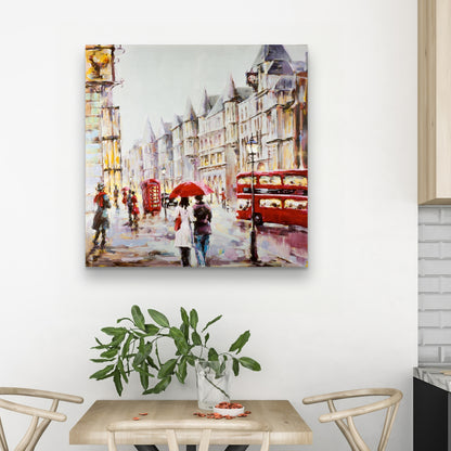 European Street Rainy Day Red Canvas - Home Decor Bedroom