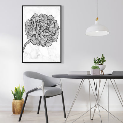 Toile florale pivoine lumineuse - Cadre blanc monochrome