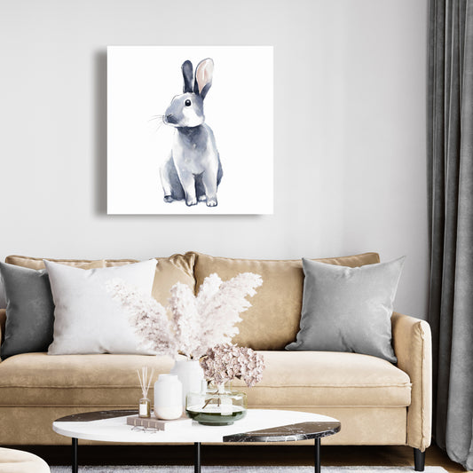 Toile Lapin gris curieux | Décoration animalière scandinave