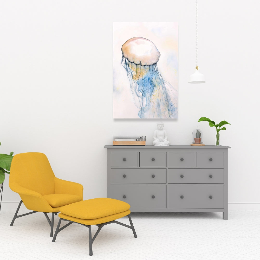 Watercolor Jellyfish Canvas | Blue Marine Home Decor Art