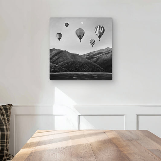 Air Balloon Landscape - Hyperrealist Metal Print for Home Decor