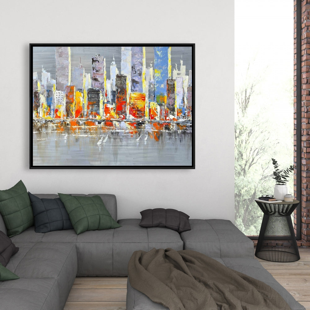 Toile encadrée Paysage urbain coloré | Décoration d'intérieur Villes bleues