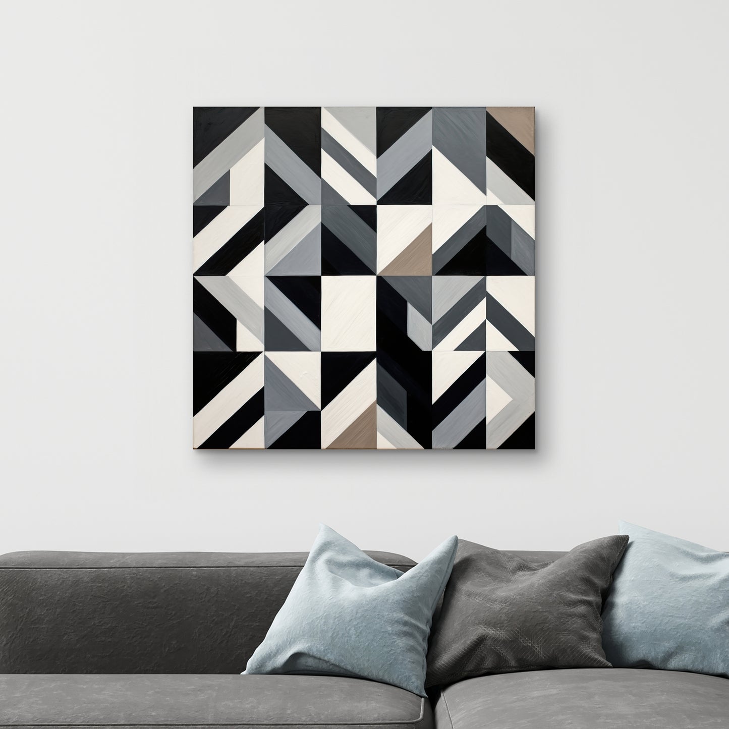 Toile minimaliste aux formes brunes quadrillées - Décoration d'intérieur moderne