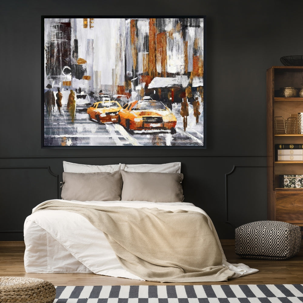 Toile abstraite Citystreet | Taxis jaunes | Décoration d'intérieur