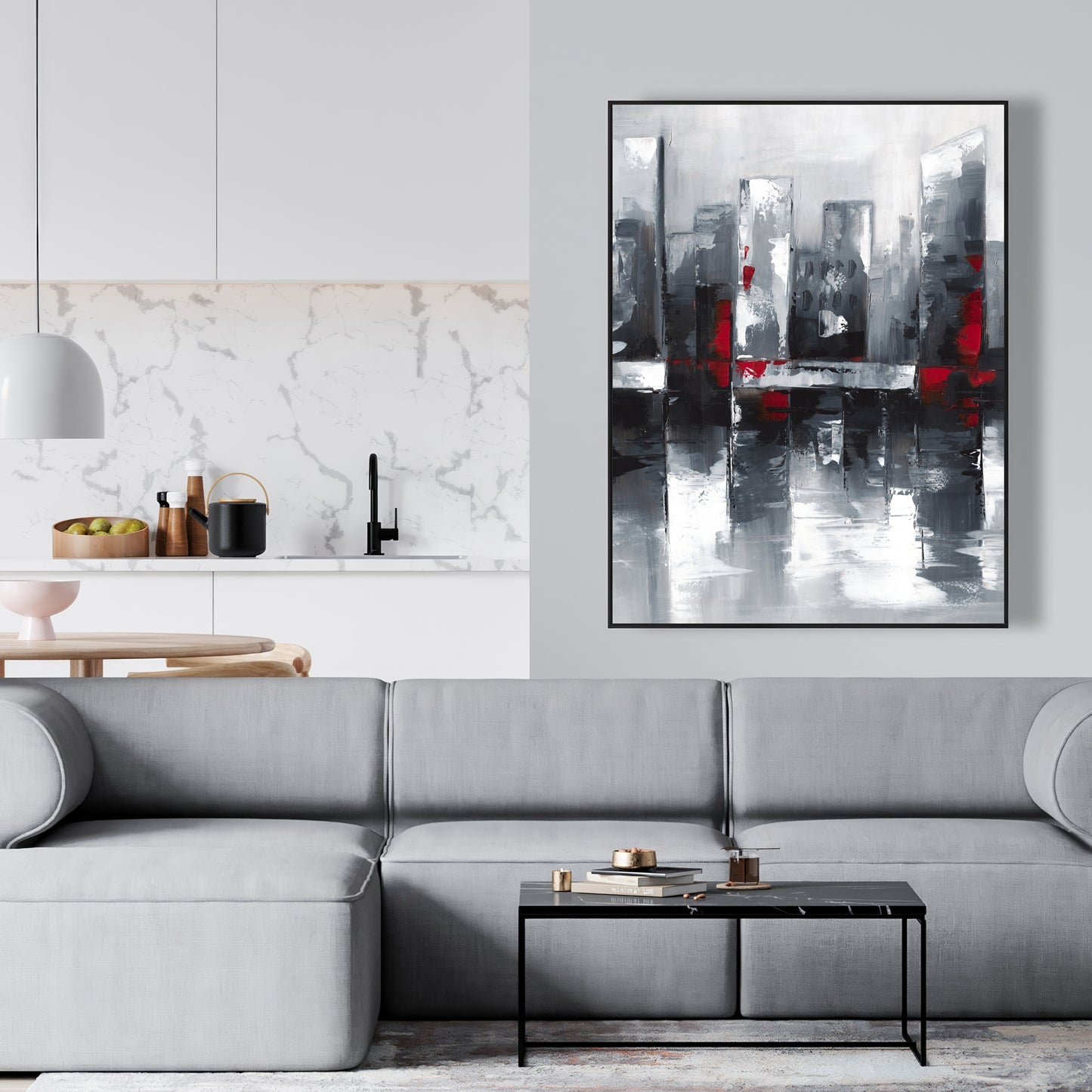 Toile Paysage urbain abstrait | Cadre bleu | Décoration murale de chambre