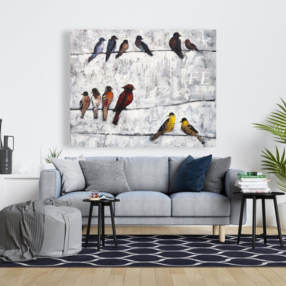 Colorful Birds on Branches Canvas | Bedroom Wall Art Decor