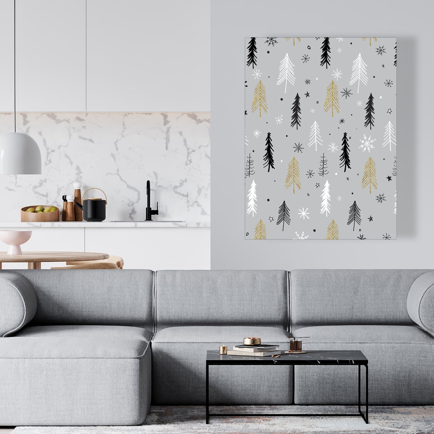 Toile à motif sapin de Noël | Décoration de chambre blanche