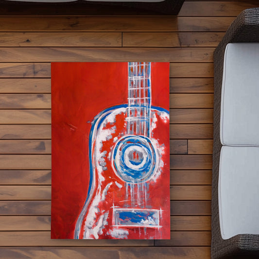 Modern Red Abstract Guitar Rug | 2'x3' Outdoor Area Decor
