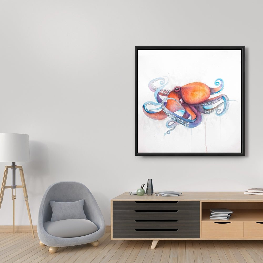 Colorful Octopus Profile Framed Canvas | Aquatic Home Decor