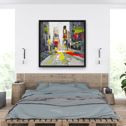 Toile encadrée abstraite texturée représentant un paysage urbain - Décoration d'intérieur moderne