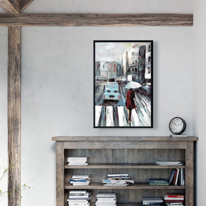 Passage piéton abstrait - Toile encadrée bleue pour décoration d'intérieur