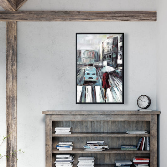 Passage piéton abstrait - Toile encadrée bleue pour décoration d'intérieur