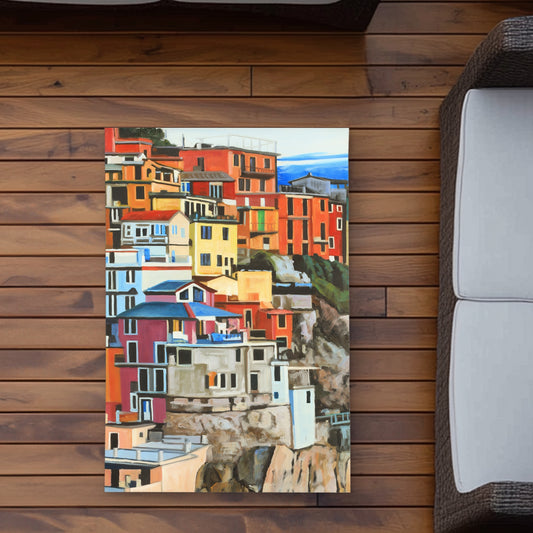 View of Manarola in Italy - Exotic Yellow Outdoor Area Rug 2'x3'