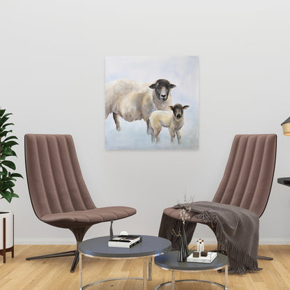 Toile Mouton et bébé | Décoration murale de chambre avec animaux de la ferme