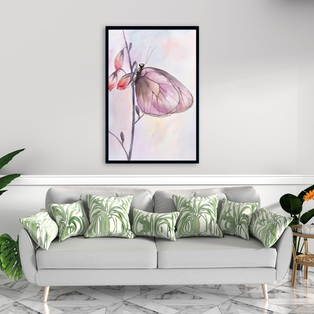 Toile romantique à fleurs violettes - Décoration murale délicate avec papillons