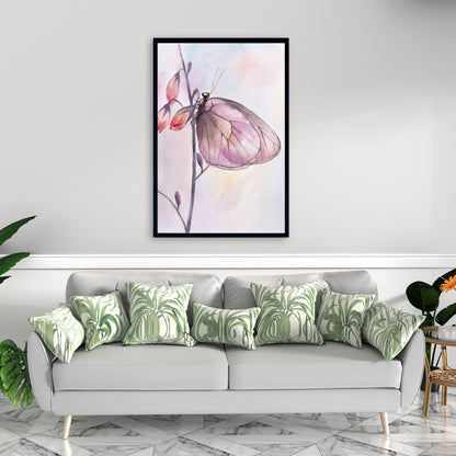 Toile romantique à fleurs violettes - Décoration murale délicate avec papillons