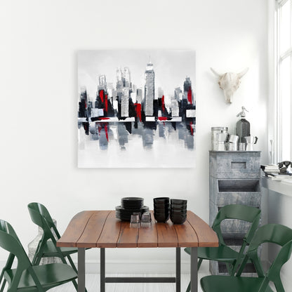 Gray and Red Cityscape Canvas | Industrial Gray Home Decor