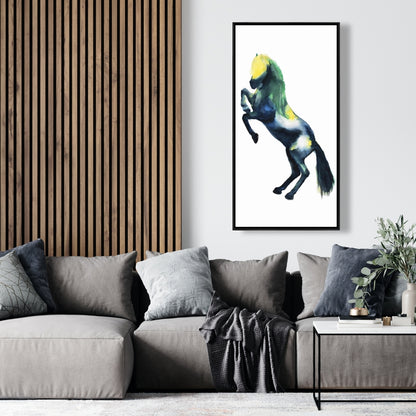 Toile encadrée représentant un cheval bleu et des animaux de la ferme, décoration d'intérieur