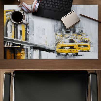 Yellow Brooklyn Bridge Taxis Desk Mat | Bedroom Decor
