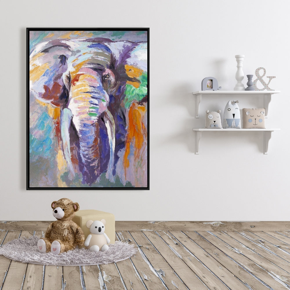 Éléphant aux couleurs pastel | Toile décorative violette pour chambre à coucher