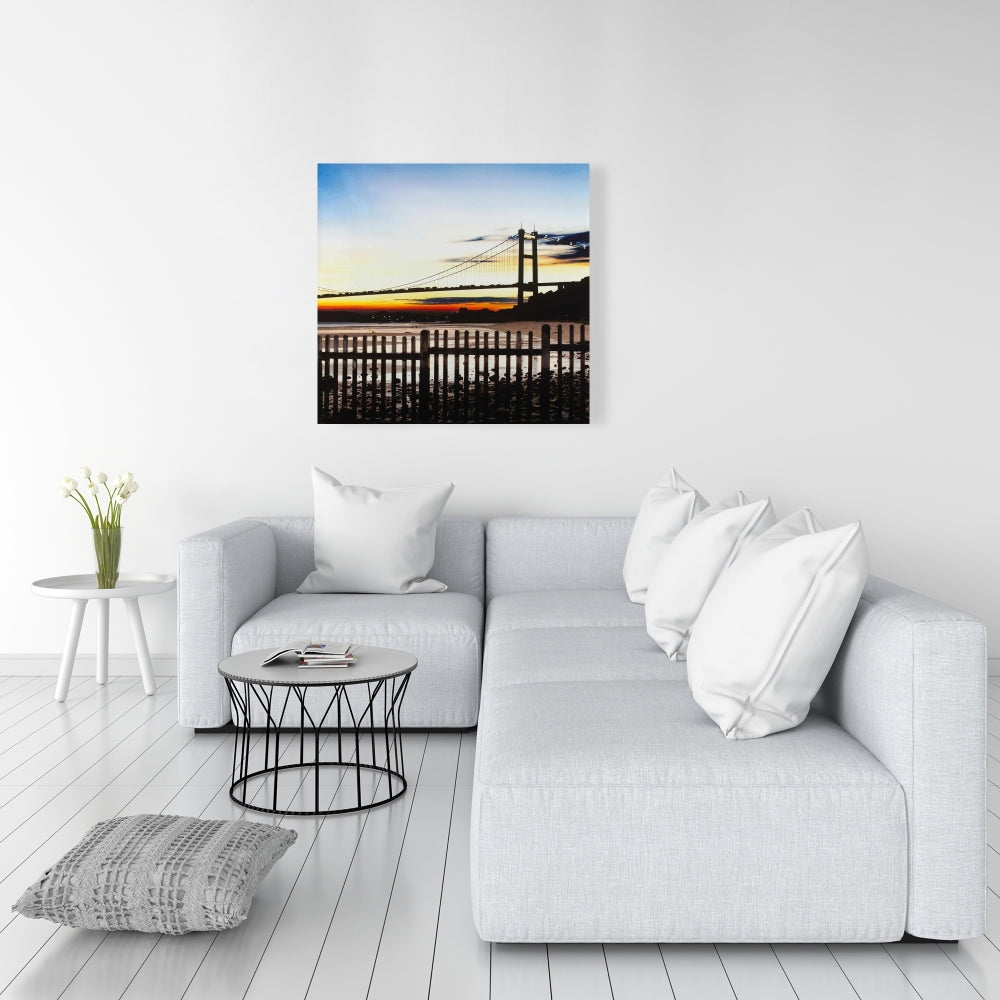 Blue Bedroom Canvas Art | Bridge by Sunset Home Decor