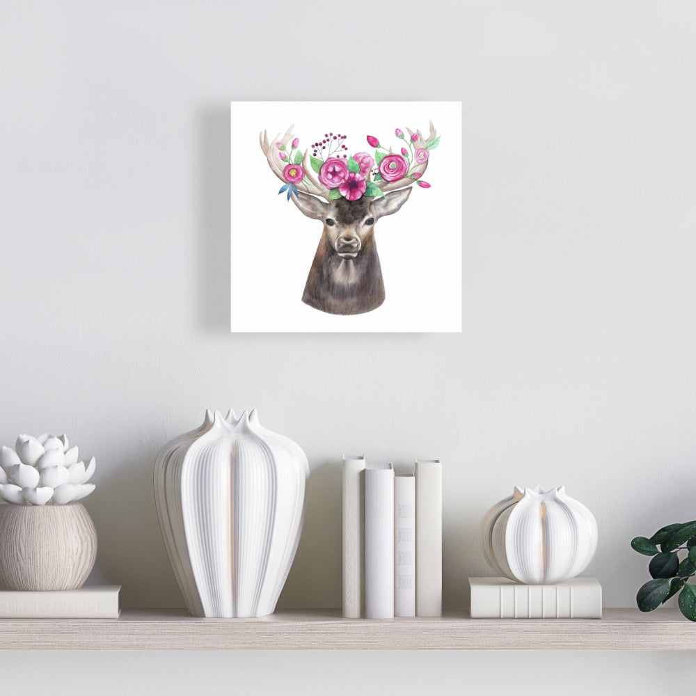 Toile romantique « Cerf brun » – Décor tête de cerf avec fleurs