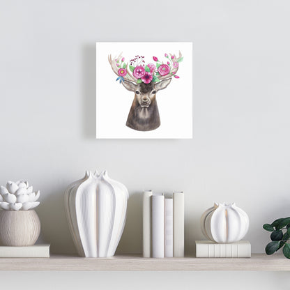 Toile romantique « Cerf brun » – Décor tête de cerf avec fleurs