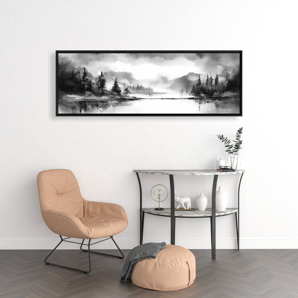 Décor sur toile encadrée représentant des paysages d'arbres au bord du lac