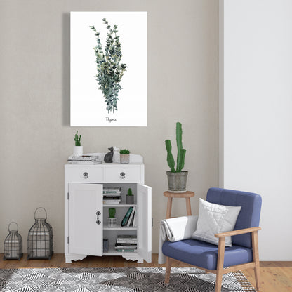 Toile « Feuilles de thym » | Décoration murale de cuisine blanche