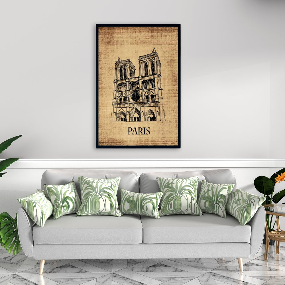 Notre Dame Paris Illustration | Brown Typo & Symbols Canvas