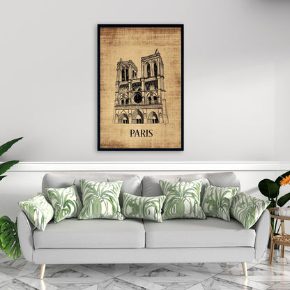 Notre Dame Paris Illustration | Brown Typo & Symbols Canvas