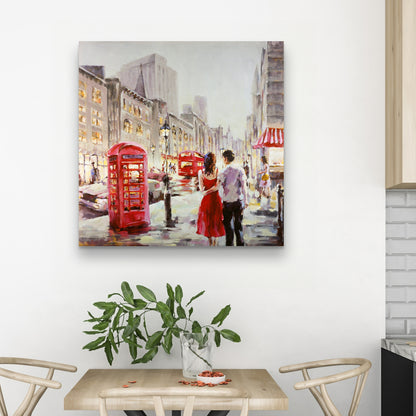 Couple marchant sur toile rouge | Décoration murale contemporaine pour chambre à coucher