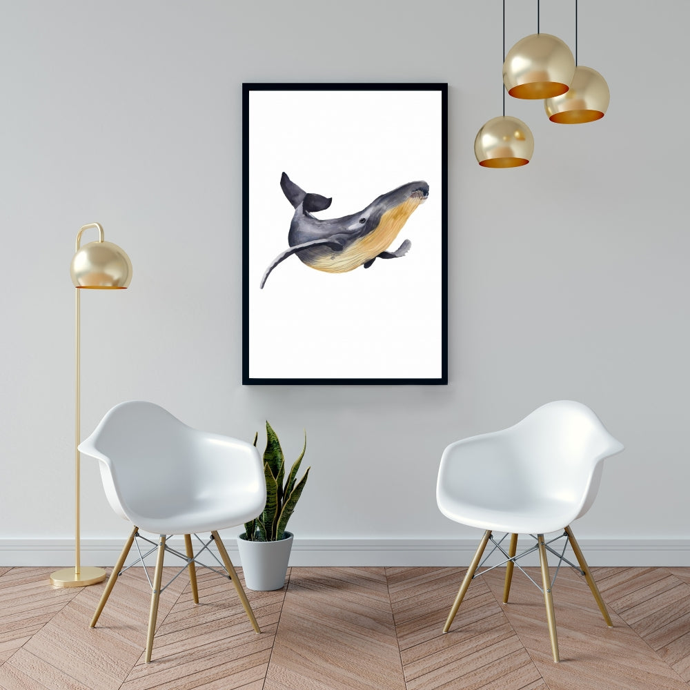 Watercolor Blue Whale Framed Canvas | Aquatic Bedroom Decor