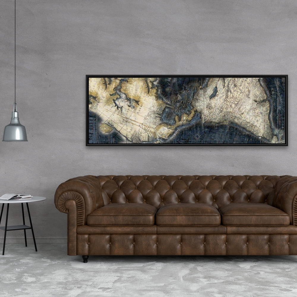 Carte du monde ancienne sur toile encadrée vintage | Décoration vue satellite