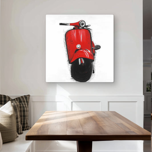 Red Italian Scooter - Metal Print for Home Decor | Transportation