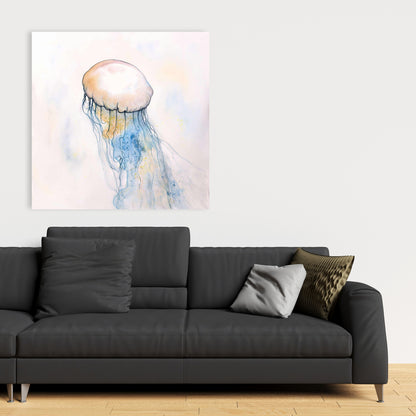 Watercolor Jellyfish Canvas | Blue Marine Home Decor Art