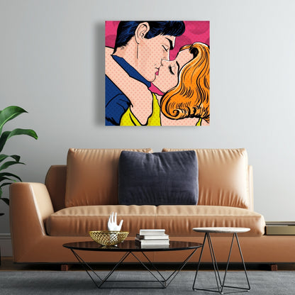 Toile rétro bleue style Pop Art pour couple | Décoration d'intérieur pour femme