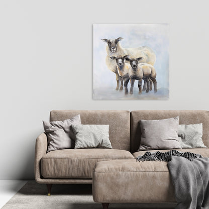 Blue Sheep Family Canvas - Farm Animal Bedroom Decor