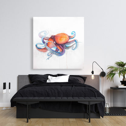 Toile colorée de profil de pieuvre | Décoration de chambre - Illustration