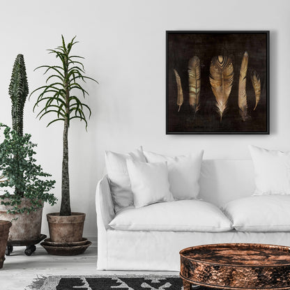 Ensemble de plumes marron | Décoration de chambre à coucher sur toile encadrée