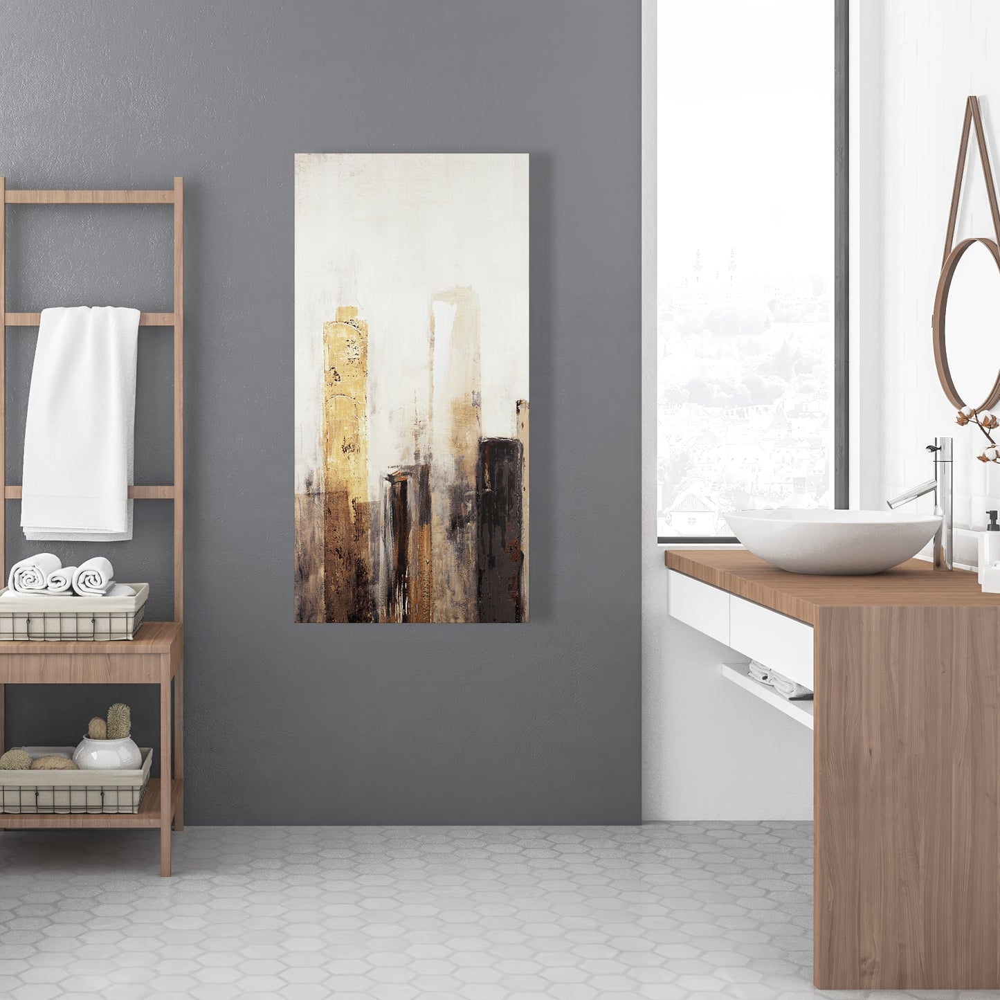 Earthy Tones City Canvas | Industrial Building Wall Art Decor