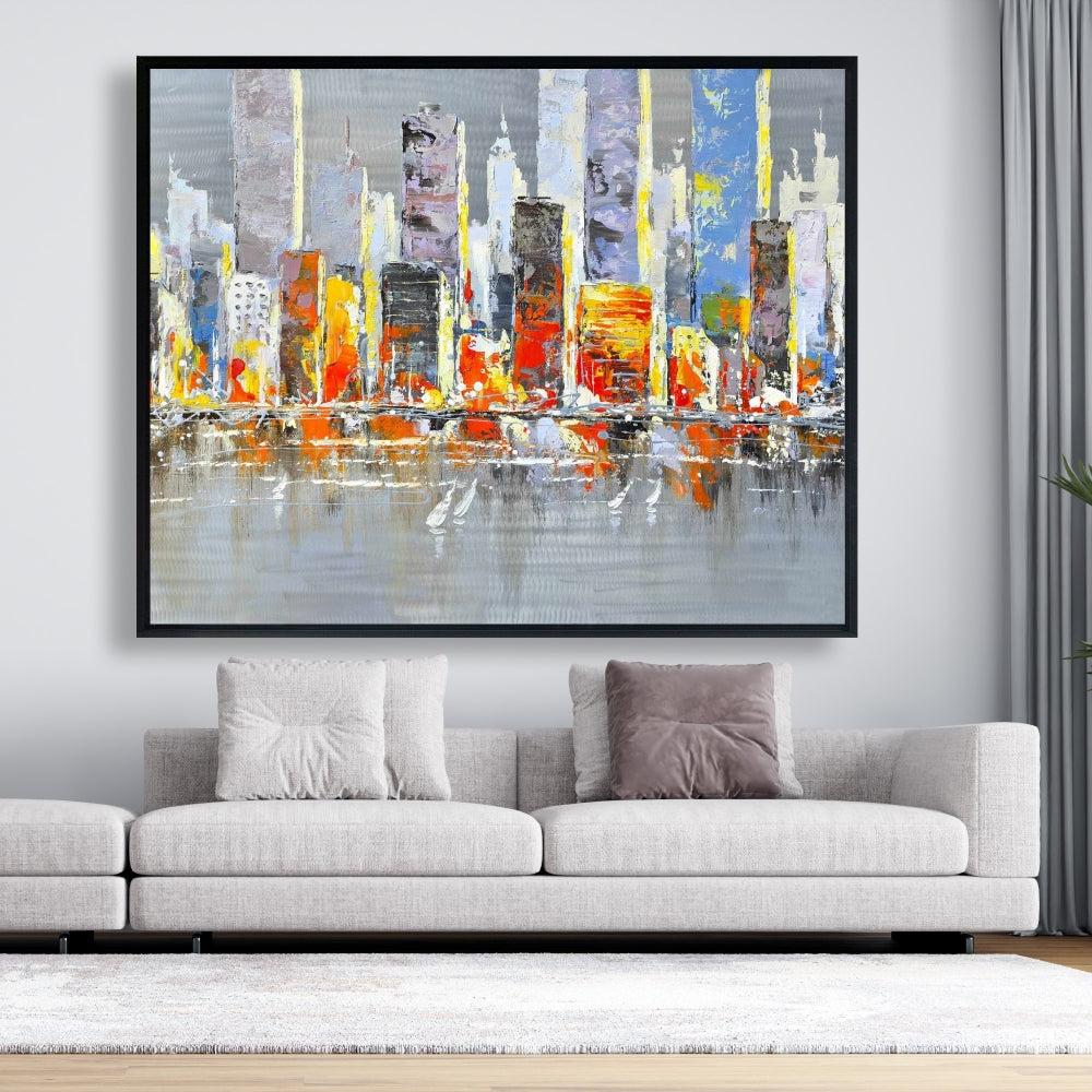 Toile encadrée Paysage urbain coloré | Décoration d'intérieur Villes bleues