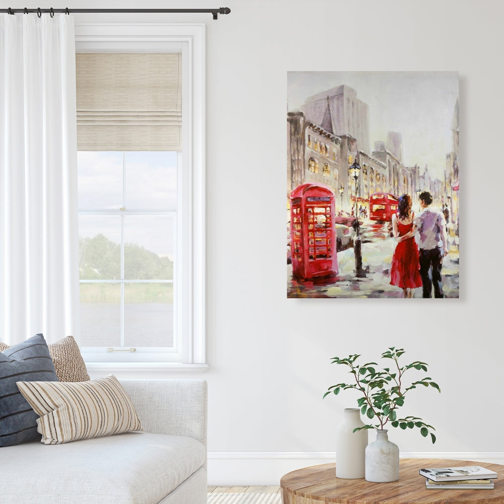 Couple marchant sur toile rouge | Décoration murale contemporaine pour chambre à coucher