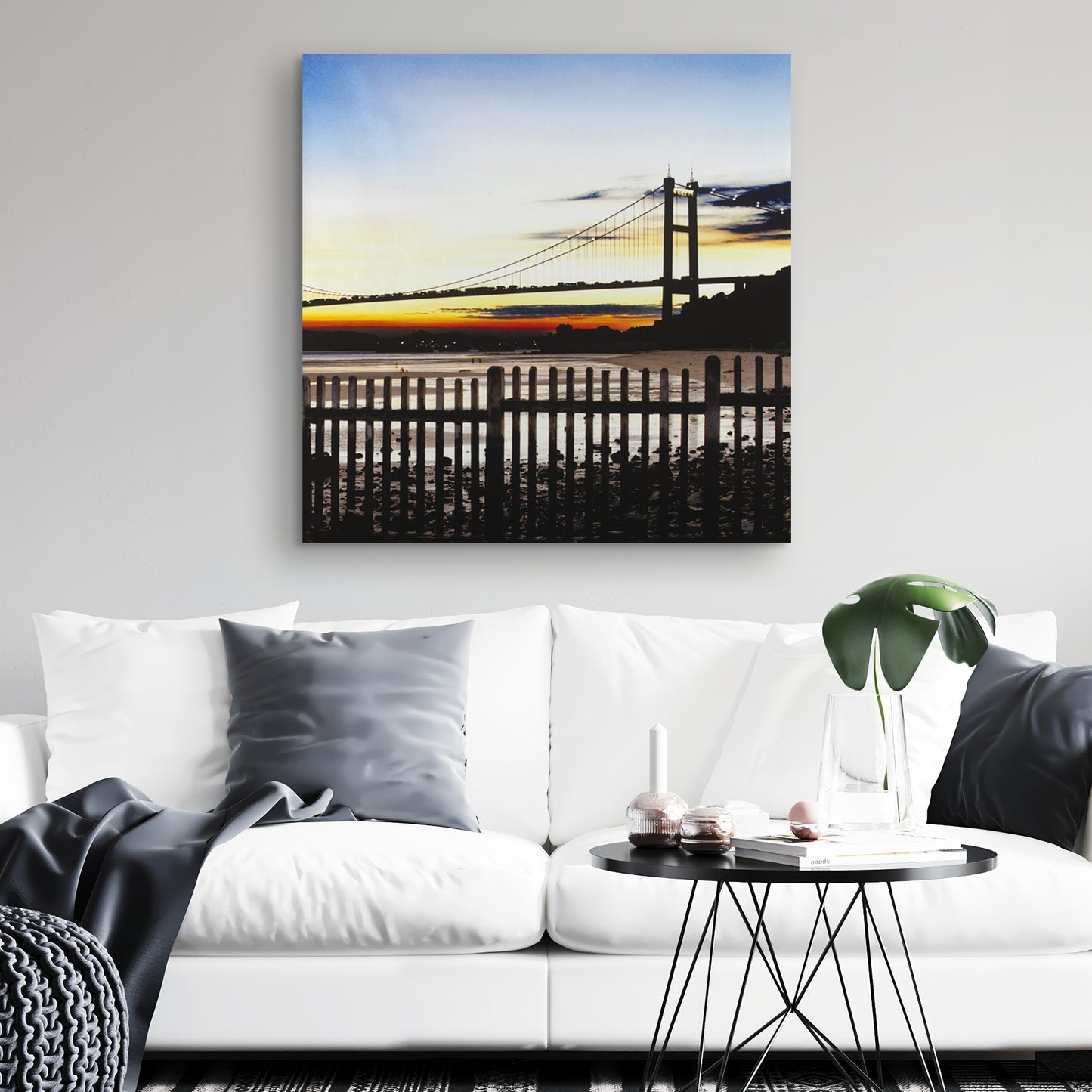 Blue Bedroom Canvas Art | Bridge by Sunset Home Decor