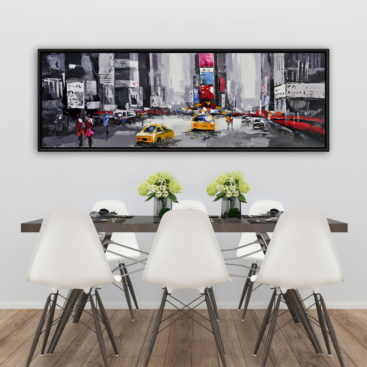 Toile abstraite de rue – Cadre bleu | Décoration murale Taxis jaunes