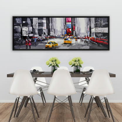 Toile abstraite de rue – Cadre bleu | Décoration murale Taxis jaunes