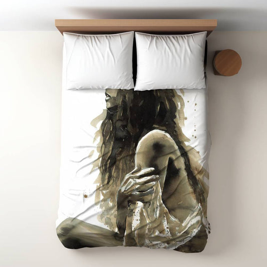 Woman in Sepia Brown Duvet Cover | Bedroom Home Decor