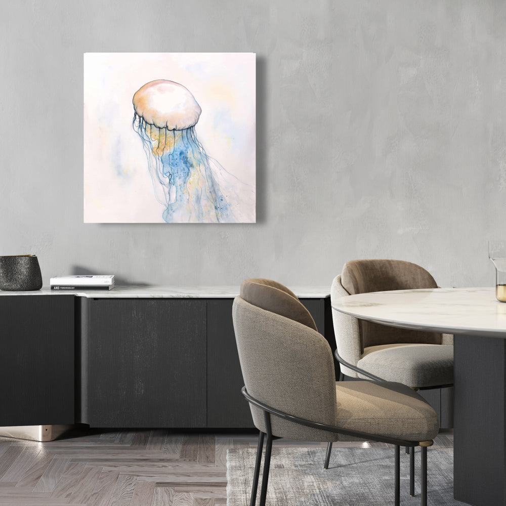 Watercolor Jellyfish Canvas | Blue Marine Home Decor Art