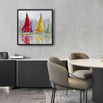 Voiliers au vent | Toile encadrée grise | Décoration d'intérieur